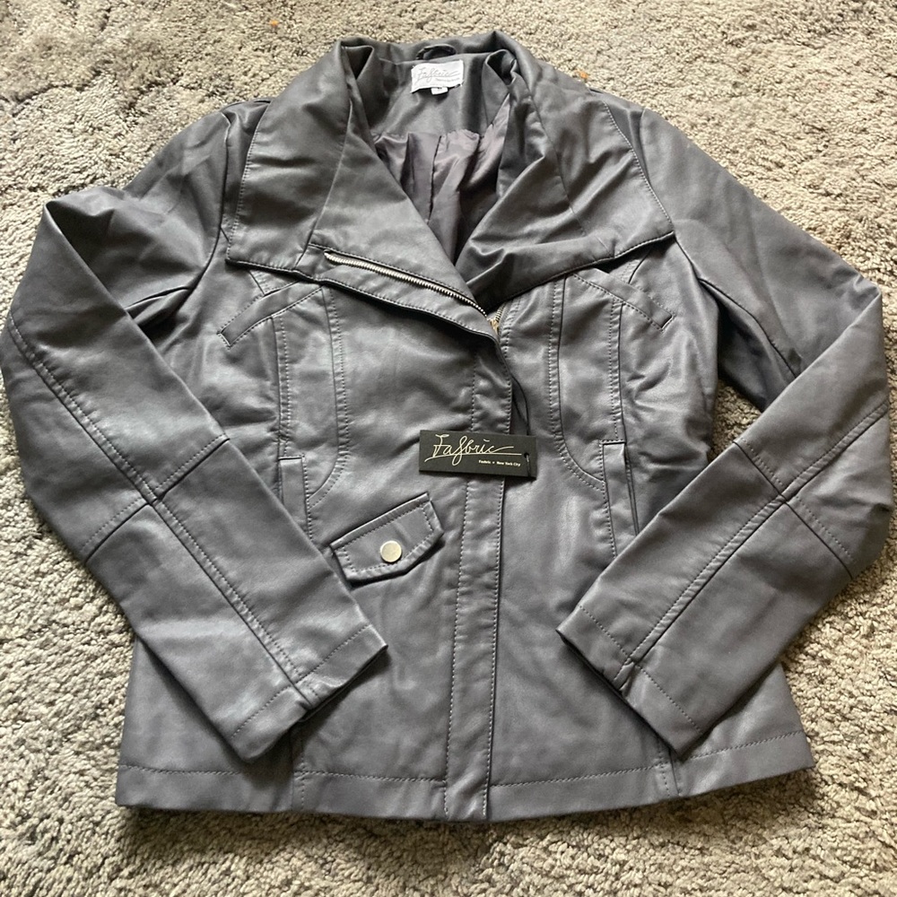 Womens medium dark gray leather jacket
